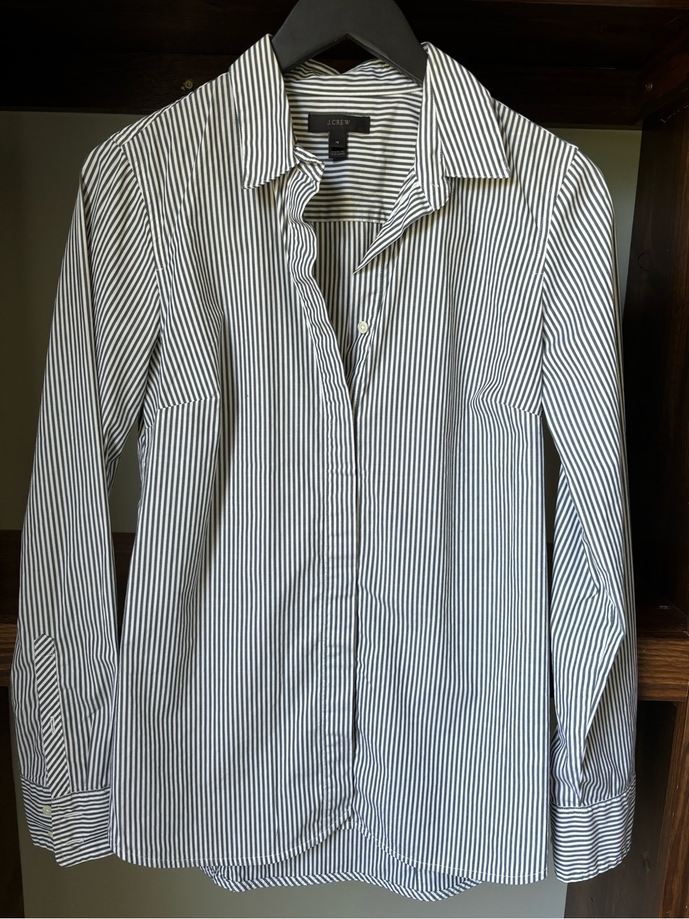 J. Crew Women's Vertical Black and White Stripe Dress Shirt